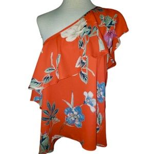 Anthropology W5 One Sleeve Blouse Floral Orange XL